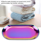 Fdit Nordic Storage Tray Cosmetics Jewelry Stainless Steel Cake Plate for Home Kitchen(Rainbow S)
