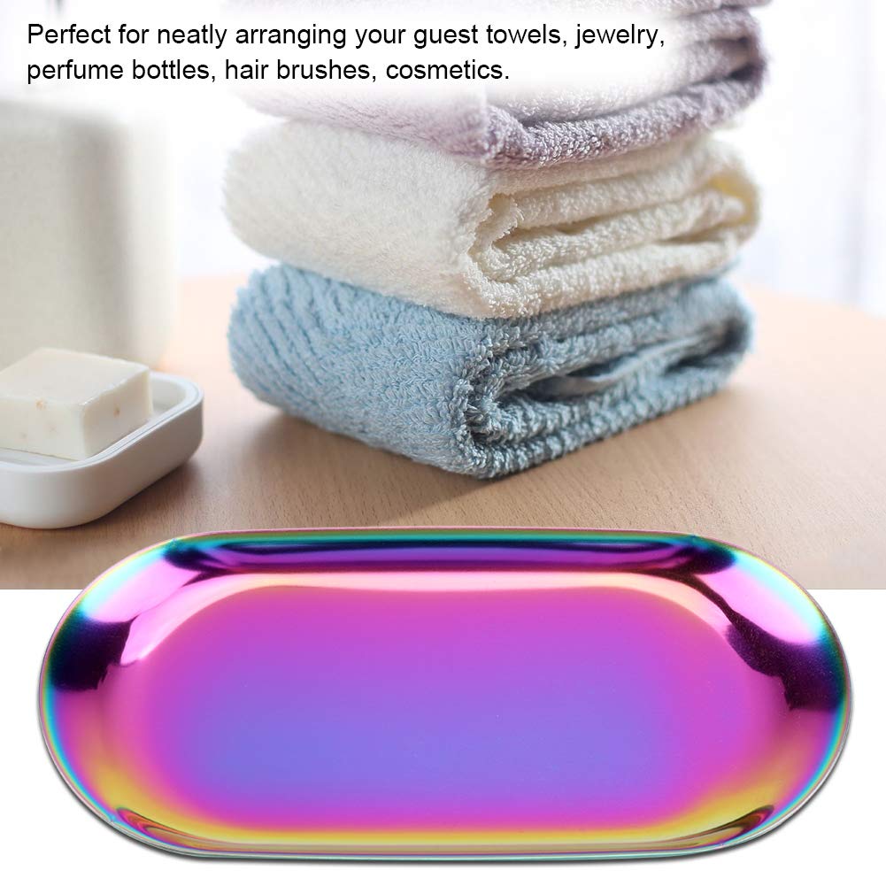 Fdit Nordic Storage Tray Cosmetics Jewelry Stainless Steel Cake Plate for Home Kitchen(Rainbow S)