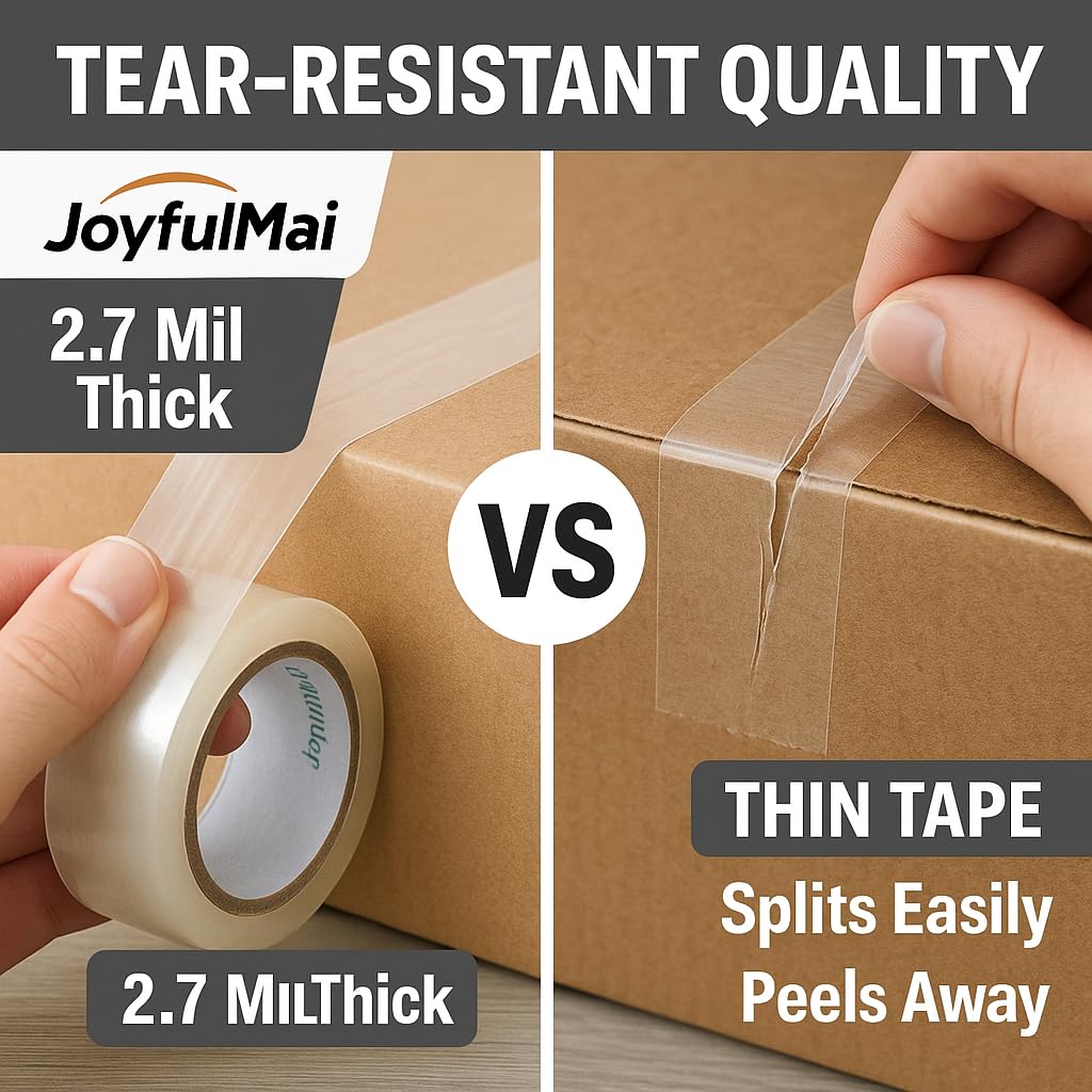 Clear Packing Tape, 6 Rolls 1.88inches Wide, 65 Yards Per Roll, 390 Total Yards Tape for Shipping Packaging Moving Sealing, Thicker Clear Packing Tape, (2.7Mil x 1.88" x 65Yds) 2.7Mil x 1.88" x 65Yds