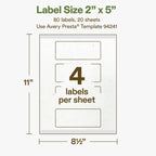 Avery Printable Rectangle Hemp Labels with Sure Feed Technology, 2" x 5", Off-White, Print-to-the-Edge, Laser & Inkjet Compatible, 80 Total, Great for Product Branding, Packaging, and More 80 Labels