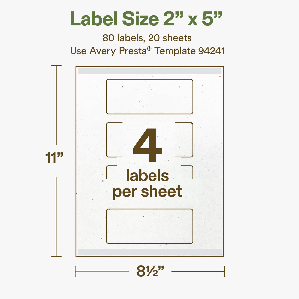 Avery Printable Rectangle Hemp Labels with Sure Feed Technology, 2" x 5", Off-White, Print-to-the-Edge, Laser & Inkjet Compatible, 80 Total, Great for Product Branding, Packaging, and More 80 Labels