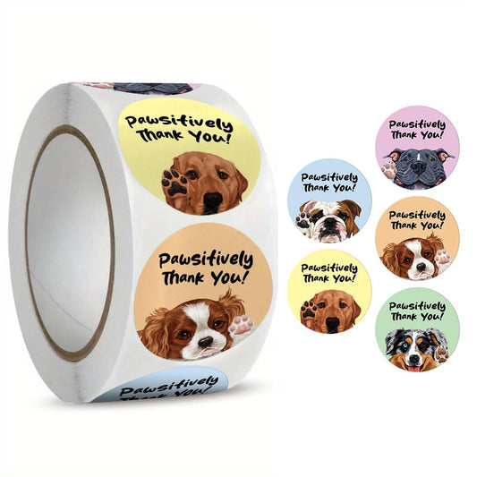 WIRESTER 1.5 Inch Round Stickers, 500 Labels Per Roll in 5 Cute Dog Designs for Wedding Birthday Party Gift Wrap Bag Packaging Envelope Small Business - Pawsitively Thank You! Pawsitively Thank You!