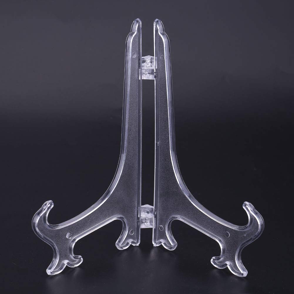 10pcs Clear Plastic Plate Holders, Foldable Adjustable Display Stand for Plates Picture Frames Dinnerware, with Support Stable Hook (17.5cm) 17.5cm