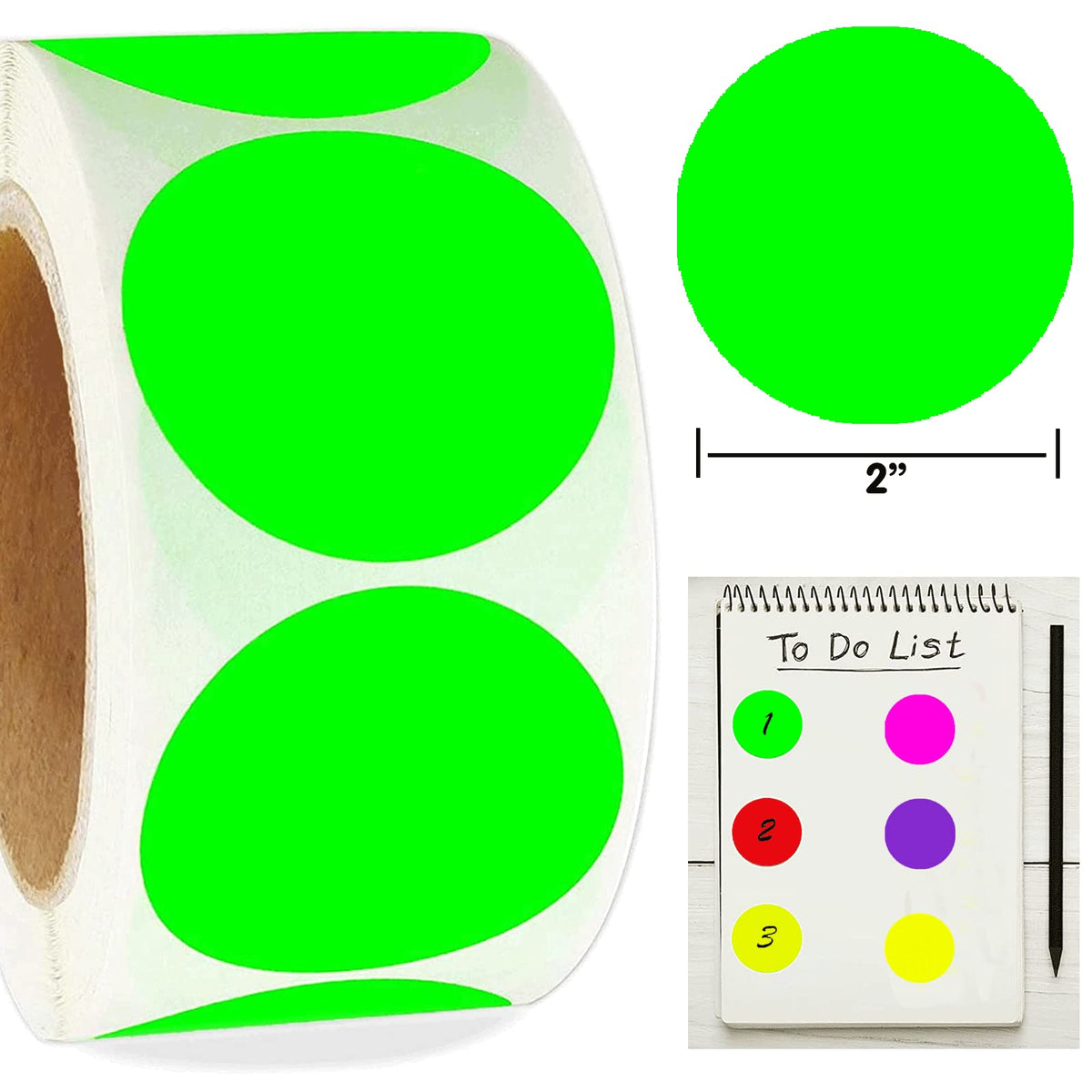 Fluorescent Green 2" Color Coding Labels for Warehouse Classroom Office