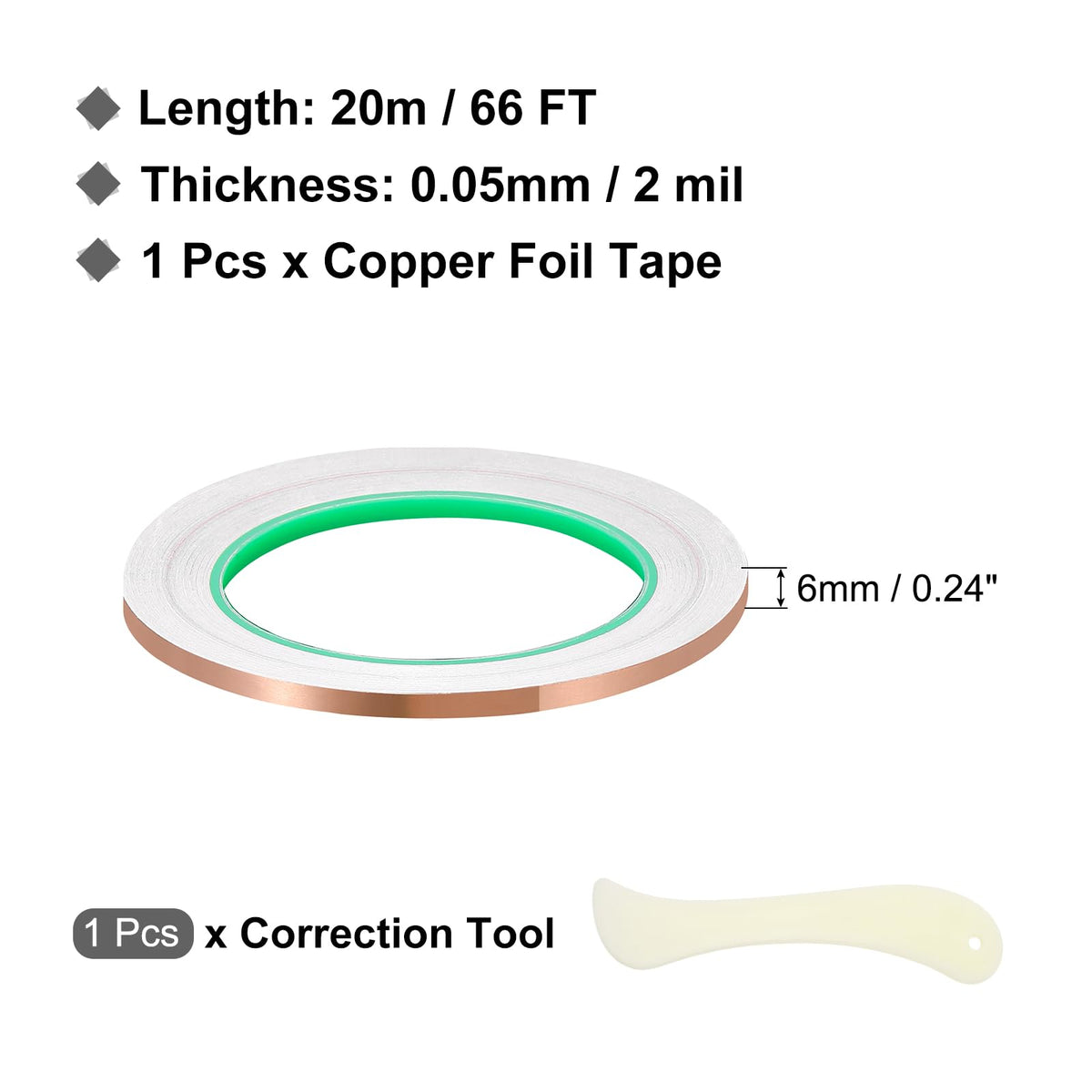 PATIKIL Copper Foil Tape, (0.24 Inch x 66 FT, Brass) (1 Set), Double Conductive Adhesive Tape with Correction Tool, Suit for - Guitar EMI/RFI Shielding/Electrical Repairs 0.24 Inch x 66 FT 1
