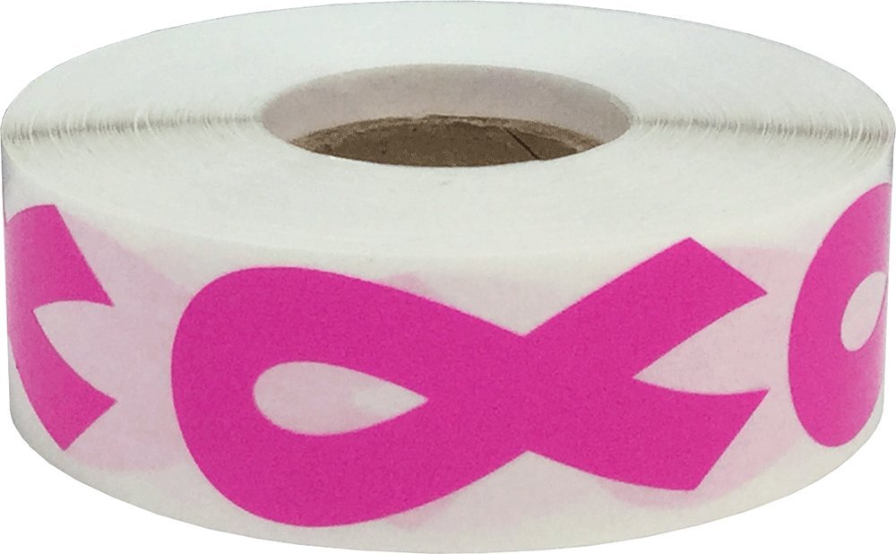 Hot pink awareness ribbon stickers, 2-inch all-purpose adhesive labels, set of 500, designed for awareness campaigns and decorations.