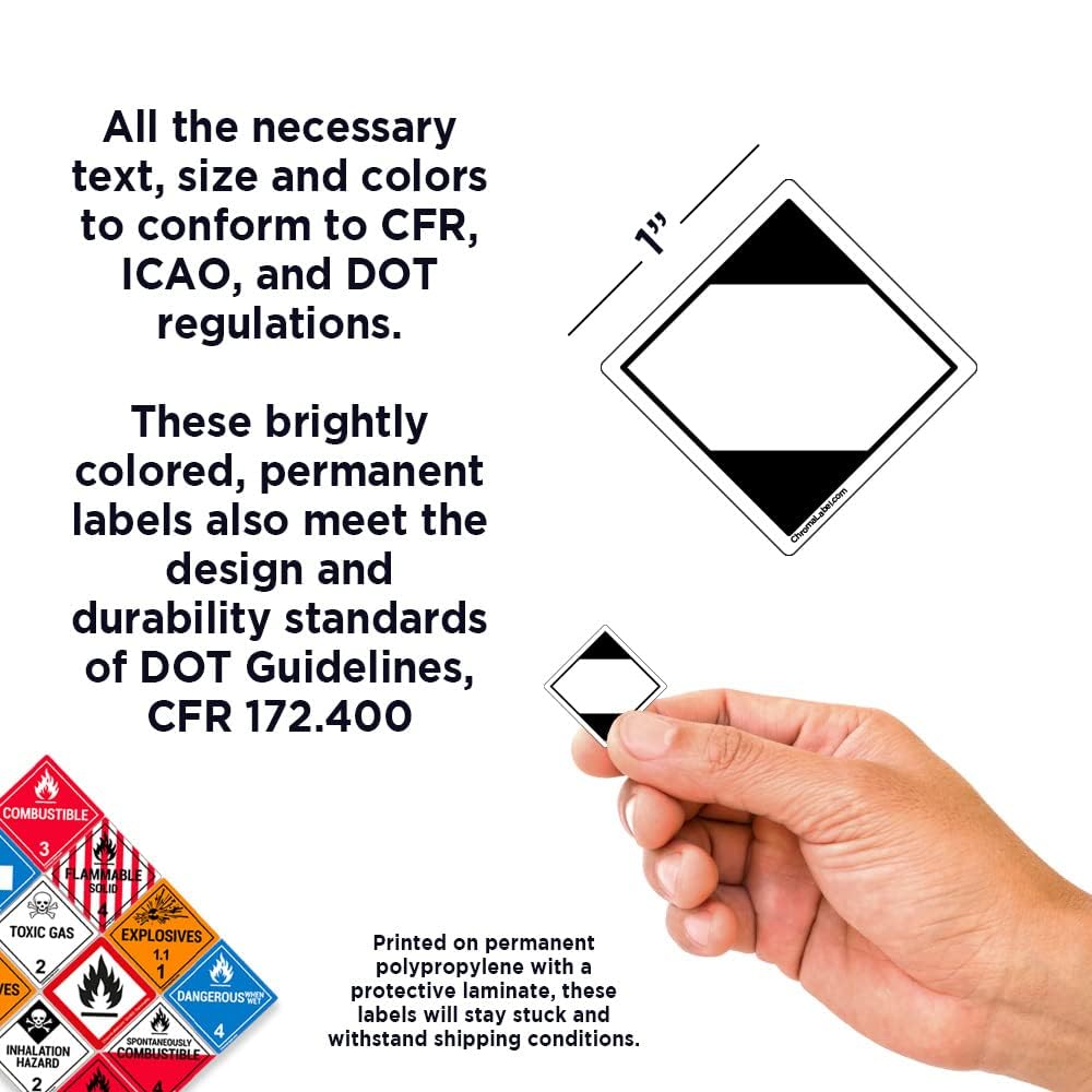 ChromaLabel 1-inch square D.O.T. hazard label roll with limited quantity hazard pictogram, durable industrial labels for safety signage