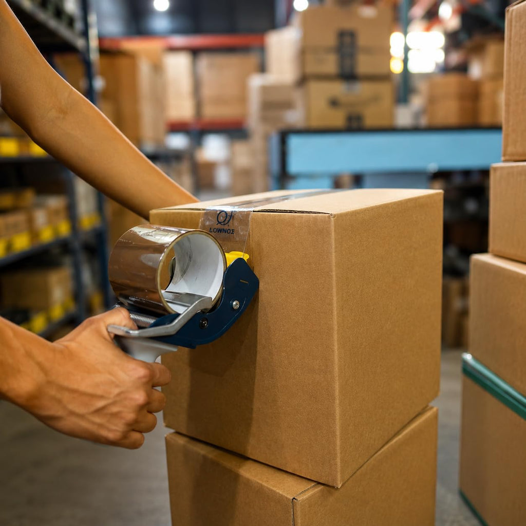 WOD SNC-389 3" Mousetrap Low Noise Carton Sealing Packaging Tape Silent Gun Dispenser with Safety Blade Cover - Ideal for Noise Sensitive Environments: Fits Up to 3 in. Wide (Holds 3 in. Core) For 3 Inch Tape Blue/Gray