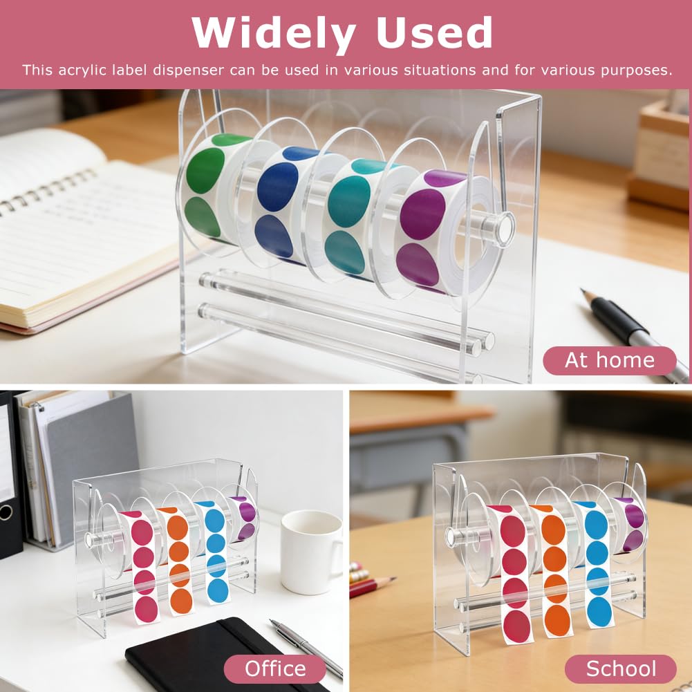 Acrylic Label Dispenser, Adjustable 6-Roll Label Organizer for Desktop 6 Disks