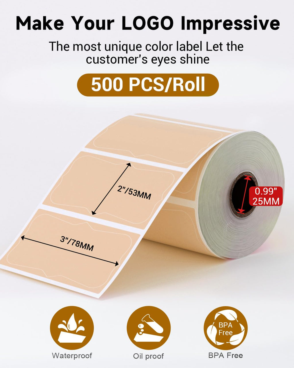2" White Round Label Stickers Roll with Brown Thermal Labels for Shipping Label Printer