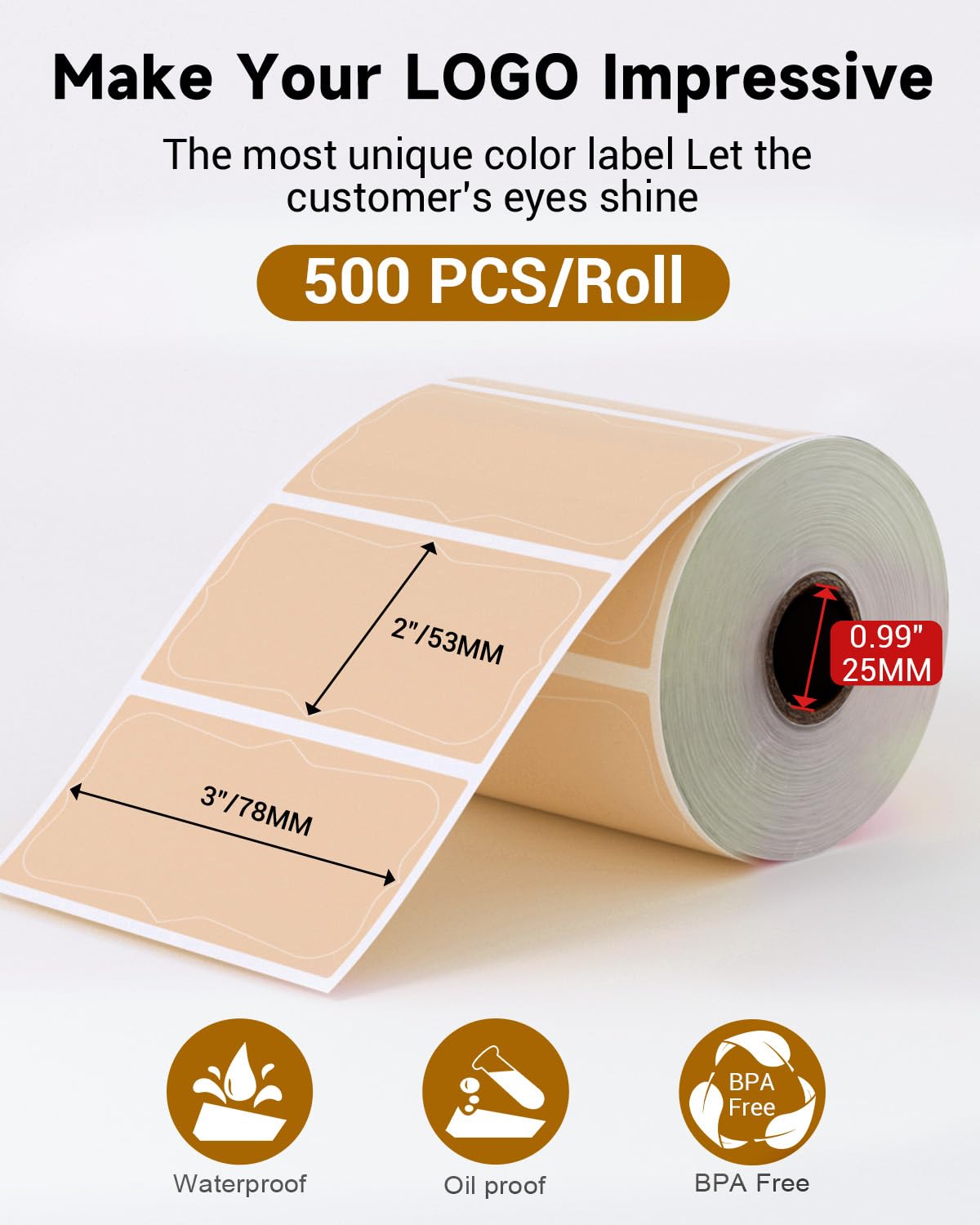 2" White Round Label Stickers Roll with Brown Thermal Labels for Shipping Label Printer