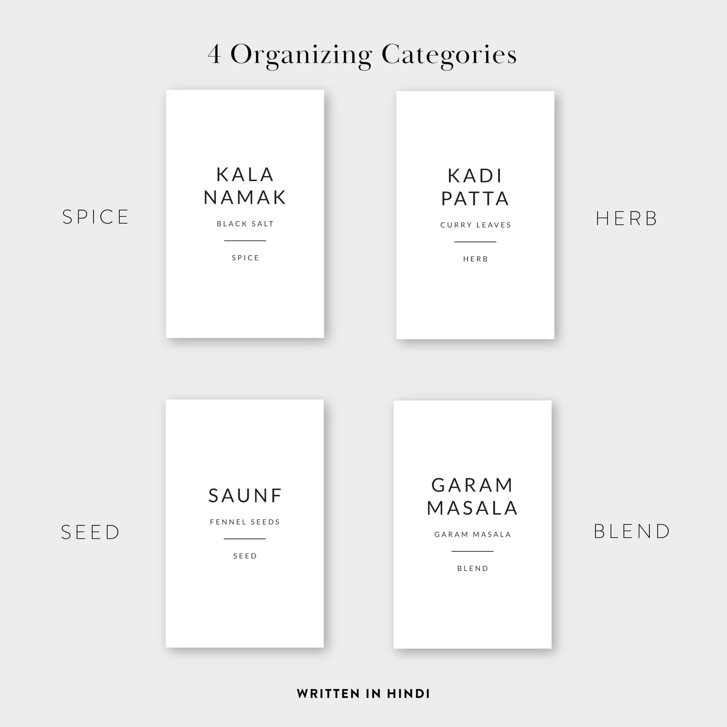 SAVVY & SORTED Spice Labels, 44 South Asian Spice Jar Stickers - Waterproof Kitchen Pantry Labels for Organizing Indian Spices Indian Spice Label