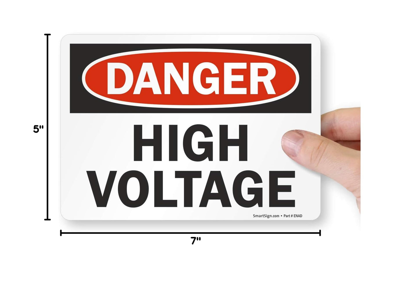 SmartSign (Pack of 4) 5 x7 inch “Danger - High Voltage” OSHA Sticker Labels, 5 mil Laminated Polyester with SuperStick Adhesive, Red, Black and White, Made in USA 5" x 7" SuperStick Label (Pack of 4)