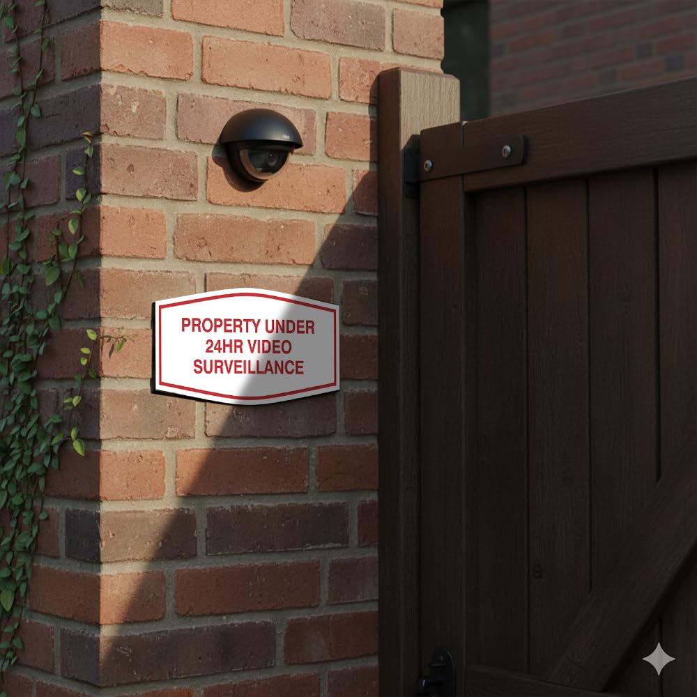 All Quality Fancy Property Under 24Hr Video Surveillance Sign | Property Security Sign with Easy Installation | 24/7 Security Monitoring (Brushed Gold) - Medium 5 Pack 7 x 3.5" - Med (5 Pack) Brushed Gold