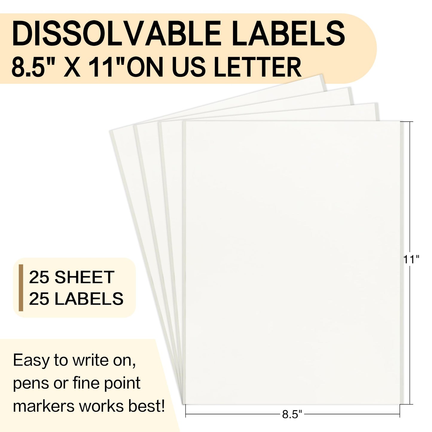 L LIKED 25 dissolvable Food Labels Sheets,Printable, 5/8" X 11" Customizable Labels Sticker for Laser & Inkjet Printers White,No Residue Labels for Food Rotation, Containers, Freezer 8.5x11"|25 Labels
