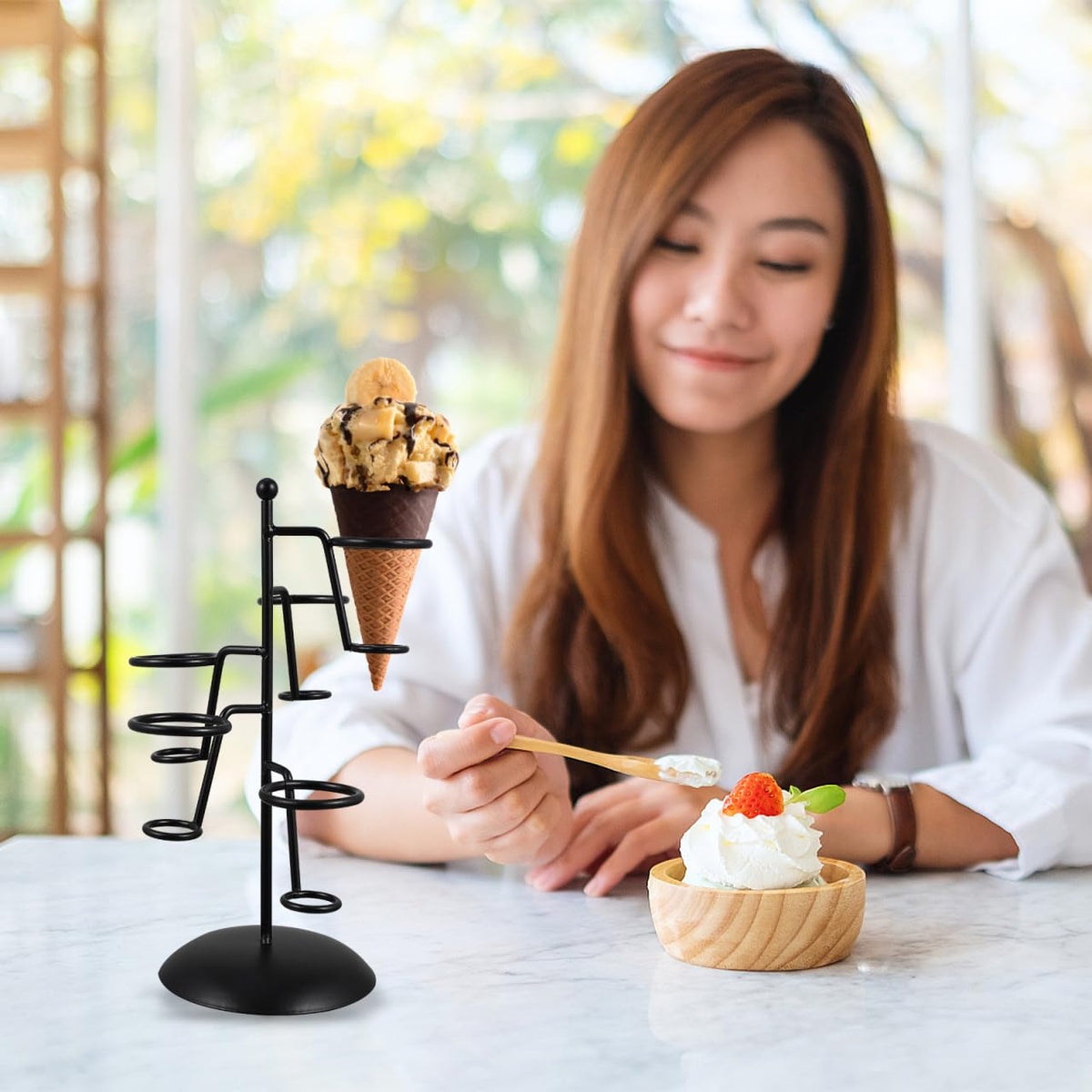 Cabilock Iron Ice Cream Cone Holder Stand 5-Hole Black