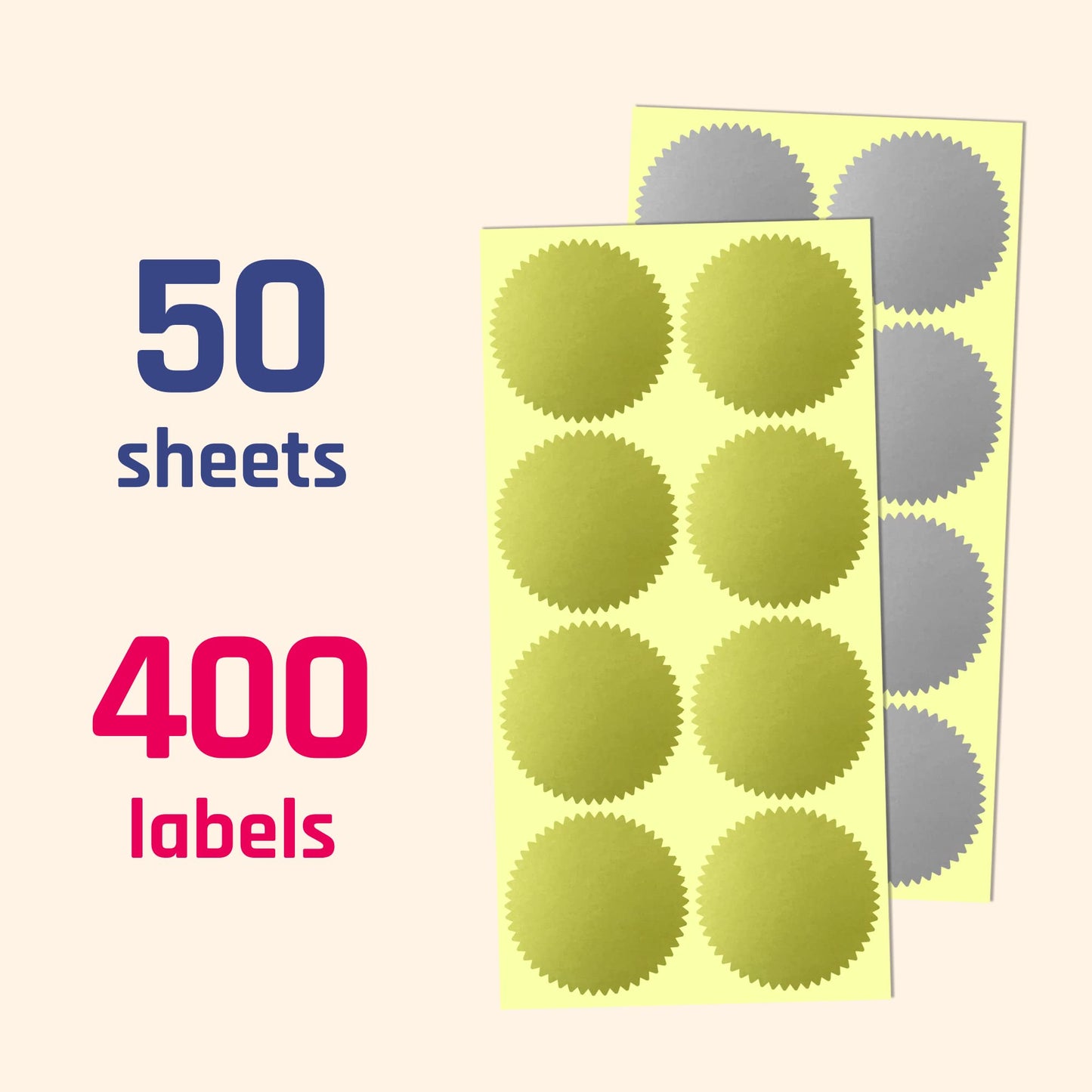 400 Pack, 2" Certificate Award Seals Stickers - Silver/Gold Gold + Silver | Pack of 400