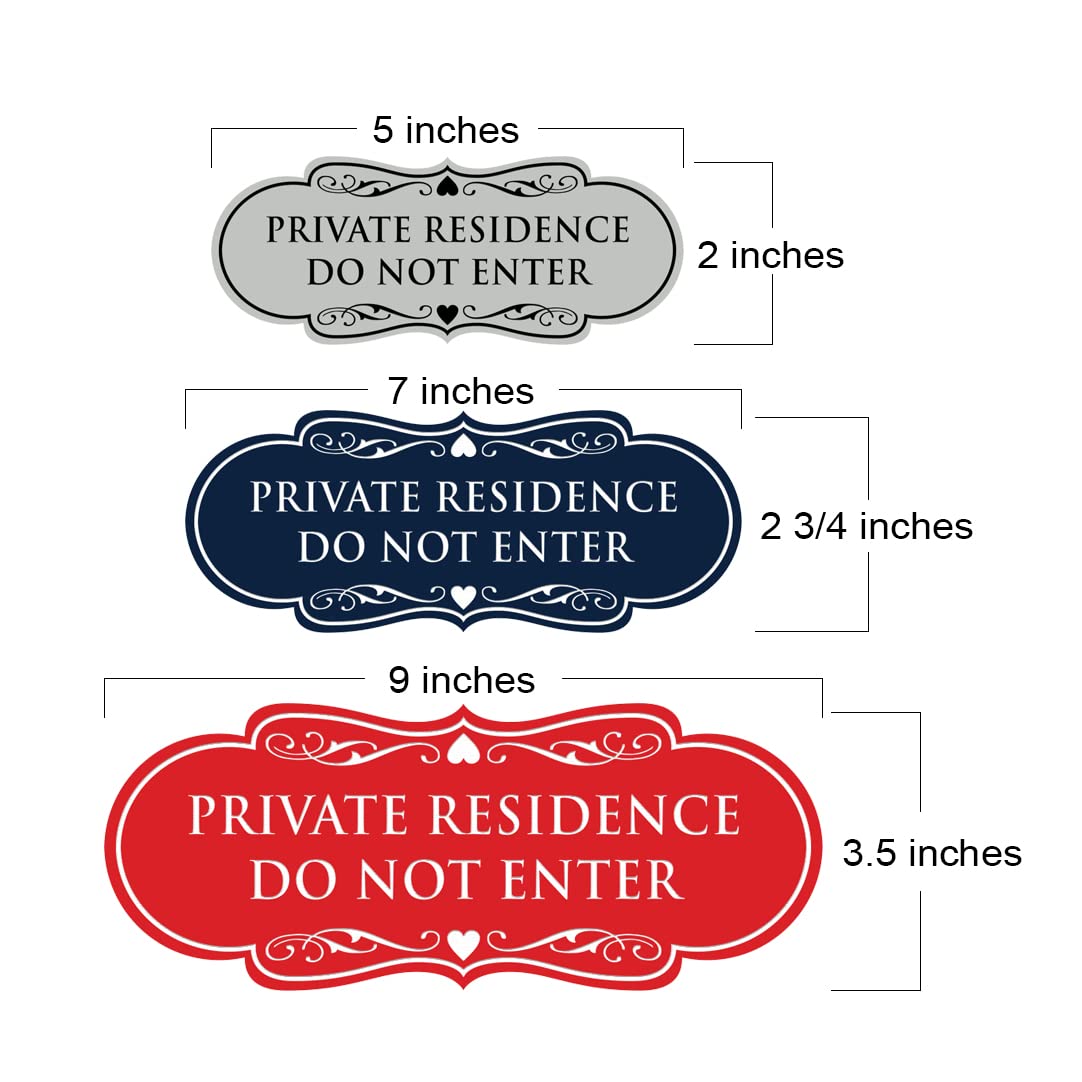 Signs ByLITA Designer Private Residence Do Not Enter - Home Security Sign (Brushed Silver) - Large 2 Pack Brushed Silver Large (3.5" x 9")