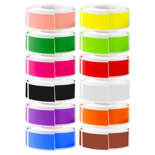 2400 Pieces 12 Rolls Rectangular Color Coding Stickers，Rectangle Label in 12 Assorted Colored Labels for Coloring,Marking,Organizing,Office,Student Classroom.(1.57 x 0.75 Inch).