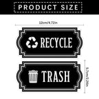 Set of four waterproof black vinyl recycle and trash decals showing logo symbols for trash cans, recycling bins, and garbage containers.