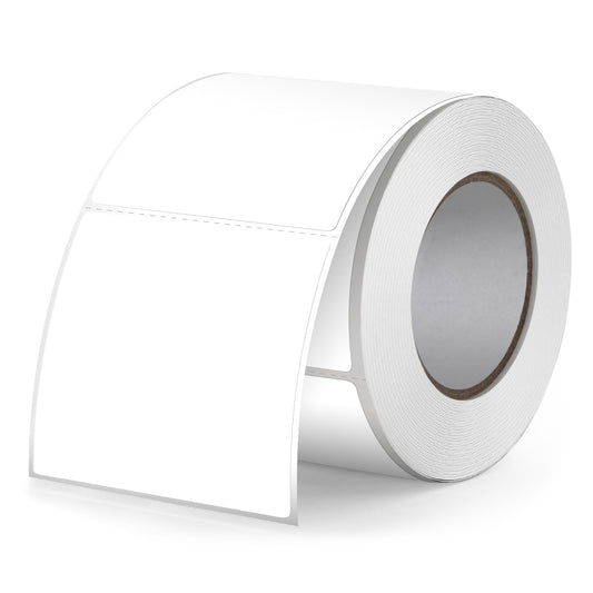 White Thermal Labels 2 × 2 Inch Vinyl Rectangular Waterproof Direct Printer Sticker Self-Adhesive Perforated Name Tag for Logo DIY QR Design Office Address 500 PCS White