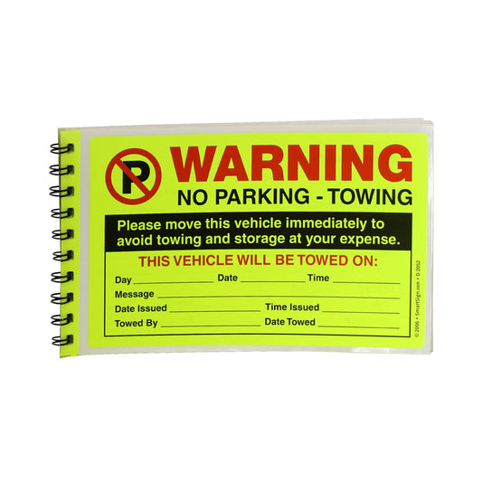 SmartSign Warning Parking Violation Stickers, Book of 50 Stickers, 5" x 8", Move Vehicle Immediately to Avoid Towing Sticker, Hard to Remove Write-On Tickets, Fluorescent Yellow Stickers Book