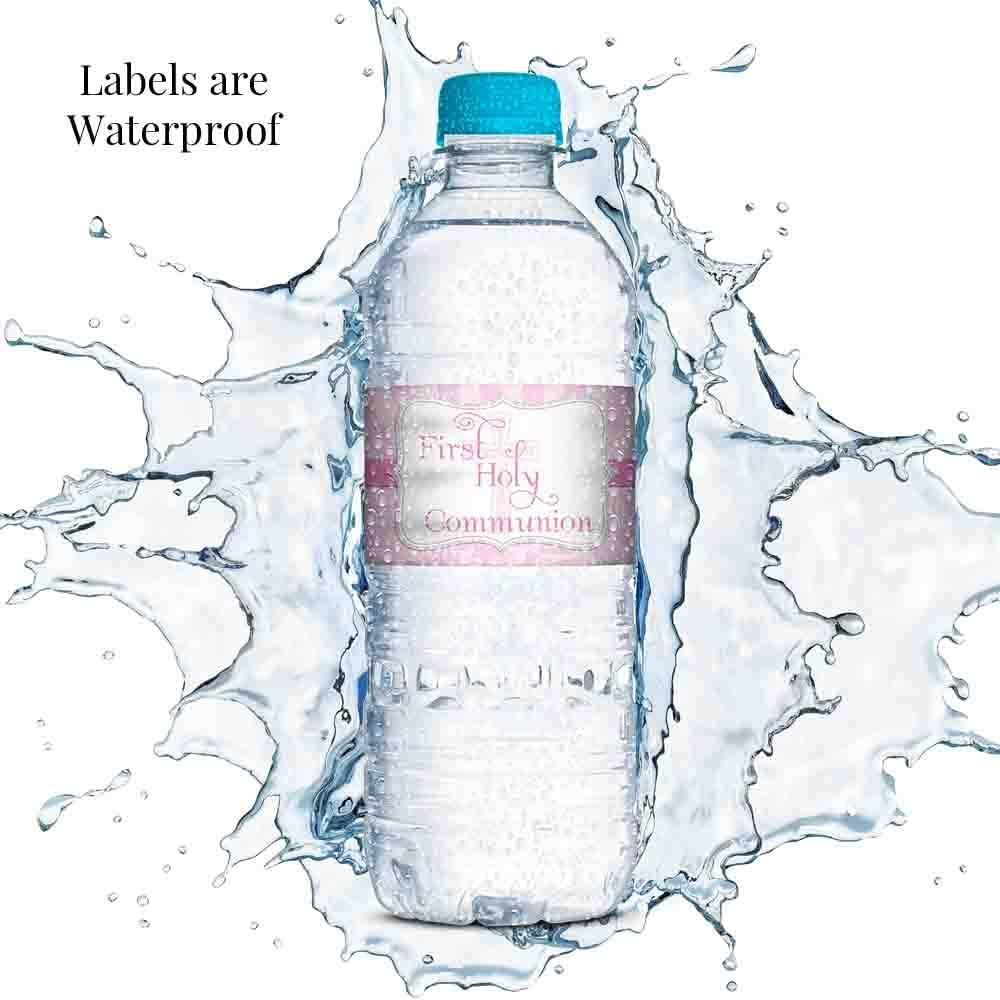 First Holy Communion Religious Waterproof Water Bottle Sticker Wrappers for Girls, 20 1.75" x 8.5" Wrap Around Labels by AmandaCreation