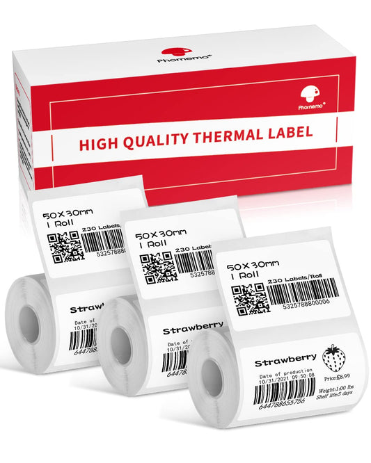 690 pcs Phomemo Thermal Sticker Label, Multi-Purpose Self-Adhesive Tag for M110, M220, M120, M200, M221, M150 Label Maker Machine, 1.96'' x1.18'' (50x30mm), Black on White 1.96'' x 1.18'' (50mm x 30mm)