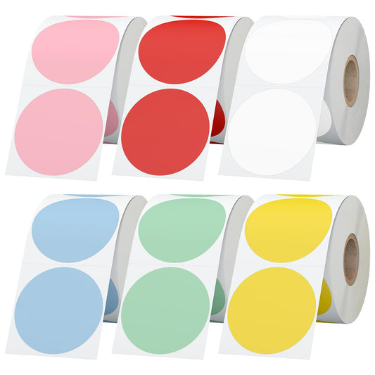 6 Rolls 2 Inch 6-Color Assorted Circle Direct Thermal Stickers Labels, Self-Adhesive Round Direct Thermal Labels for Business, DIY, Code, Name Tag, Envelope Seal - 4500 Labels