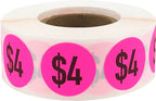$4 Price Stickers Fluorescent Pink .75 Inch Round Circle Dots 500 Total Adhesive Stickers $4
