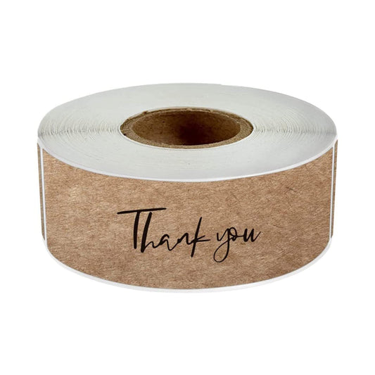 Kraft Paper Rectangular Brown Thank You Stickers, 120 Labels