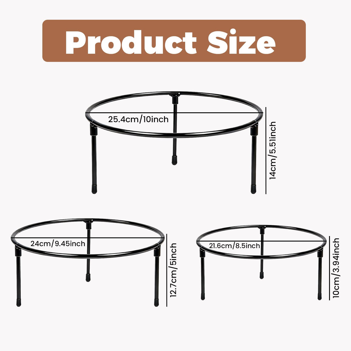 3 Pcs Black Metal Wire Pizza Pan Holder, 3 Size Pizza Stand