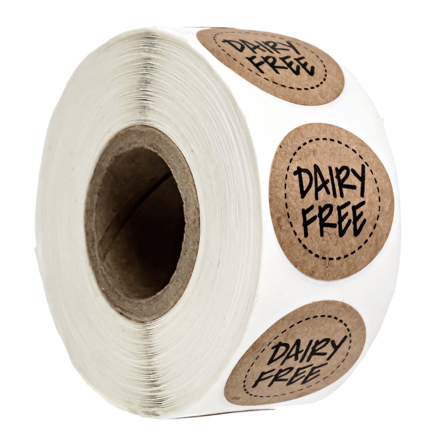 Brown Kraft Dairy Free Stickers / 500 Food Allergy Label Roll / 1" Small Round Vegan Milk Lactose Free Labels/Made in The USA Brown Kraft