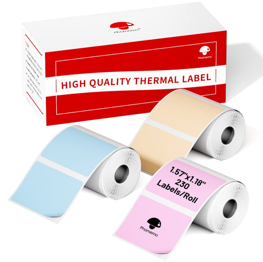 Phomemo M110/M110S/M120/M200/M220 Sticker Labels- 1.57"x1.18"(40x30mm) Black on Pink, Khaki and Blue Label for Small Business, Home, Office, 230 Labels/Roll 1.57"x1.18"