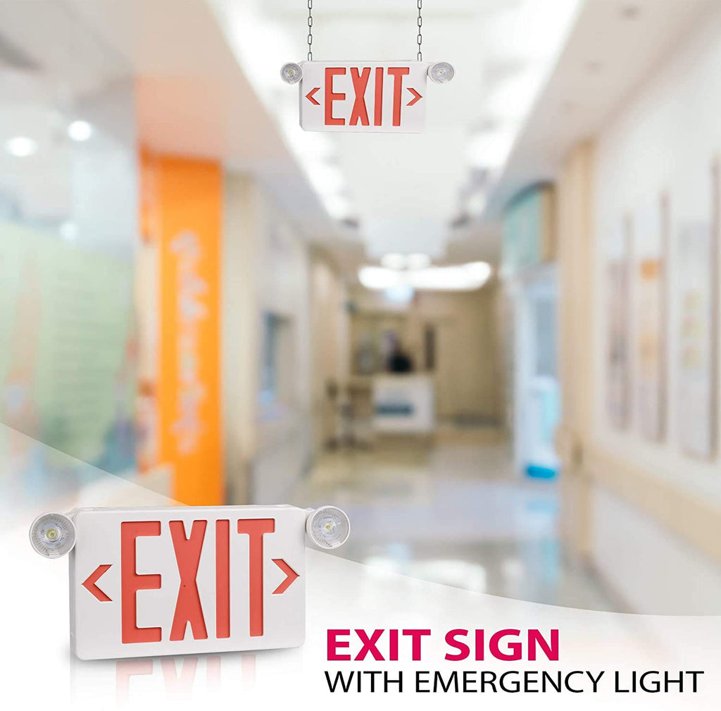 LED Exit Sign with Emergency Lights Dual Exit Lamp, 90 Min Battery Backup White Housing & Red Letter 1 PACK