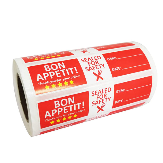 Top label Bon Appetit Food Delivery Sticker,Tamper Evident Labels,Food Safety Stickers for Freshness,4x1 Inch,500 Pcs