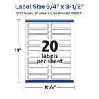 Avery Glossy White Rectangle Labels, Sure Feed Technology, 0.75" x 3.5", 200 Glossy White Labels, Print-To-The-Edge, Permanent Adhesive, Laser/Inkjet Printable 200 labels