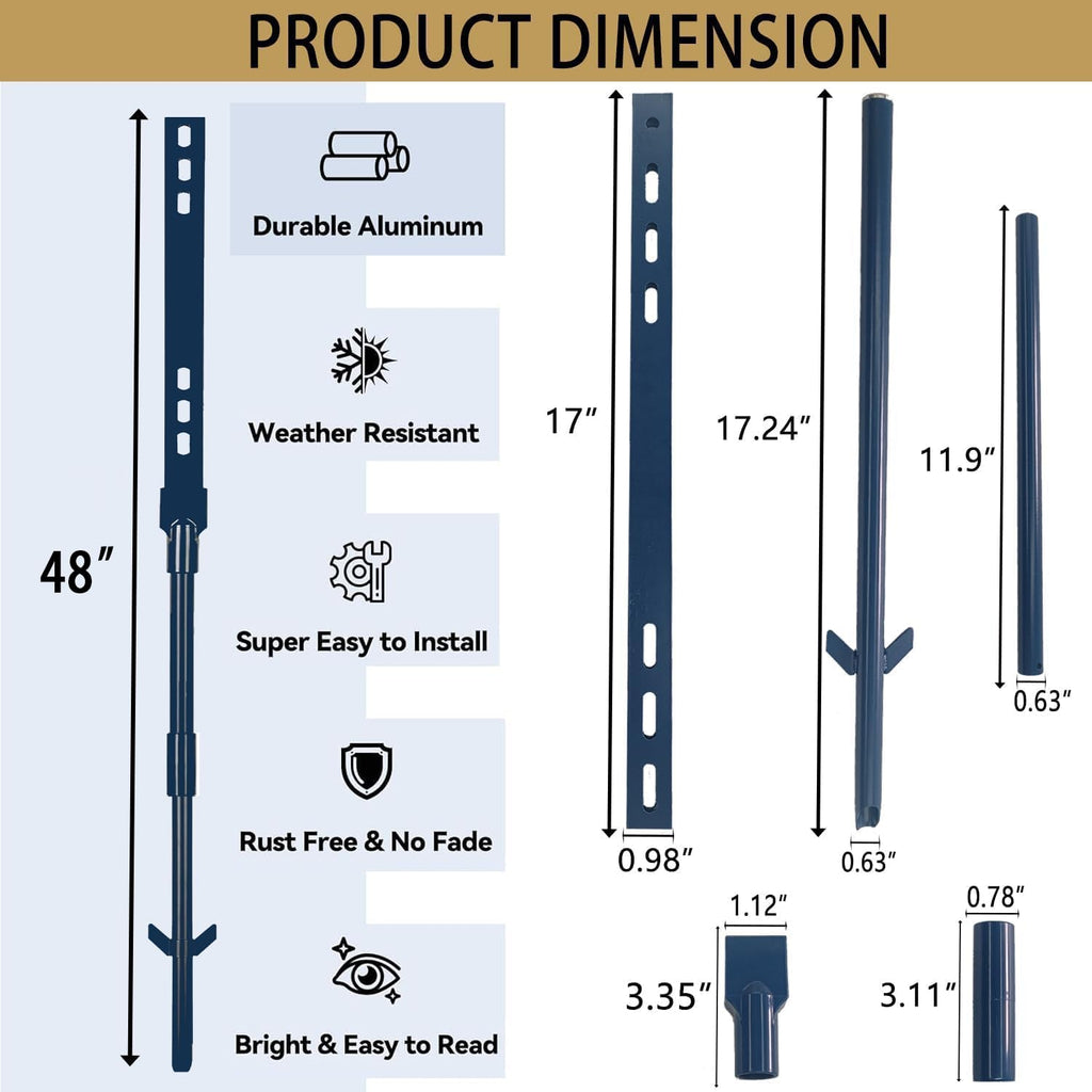 2 Pack 48 Inches Yard Stake for Outdoor Lawn 4ft Metal Sign Holder Durable Posts for Outside Traffic Road Street Driveway Parking Stop Stand Durable Fits Signs 10 to 18 Inch Adjustable Blue