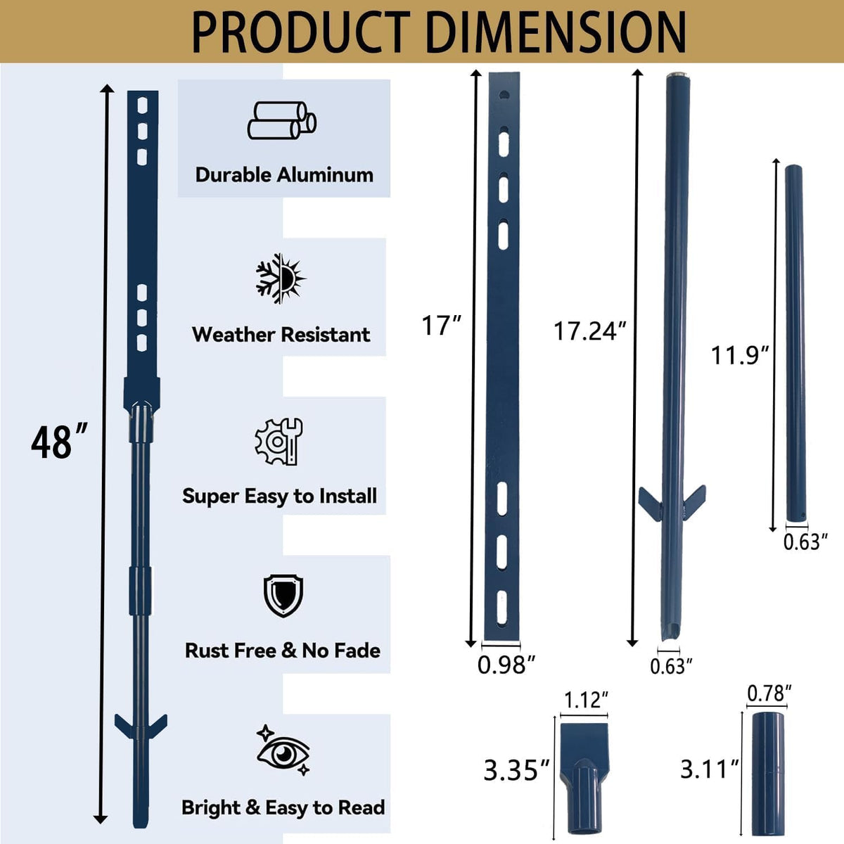 2 Pack 48 Inches Yard Stake for Outdoor Lawn 4ft Metal Sign Holder Durable Posts for Outside Traffic Road Street Driveway Parking Stop Stand Durable Fits Signs 10 to 18 Inch Adjustable Blue