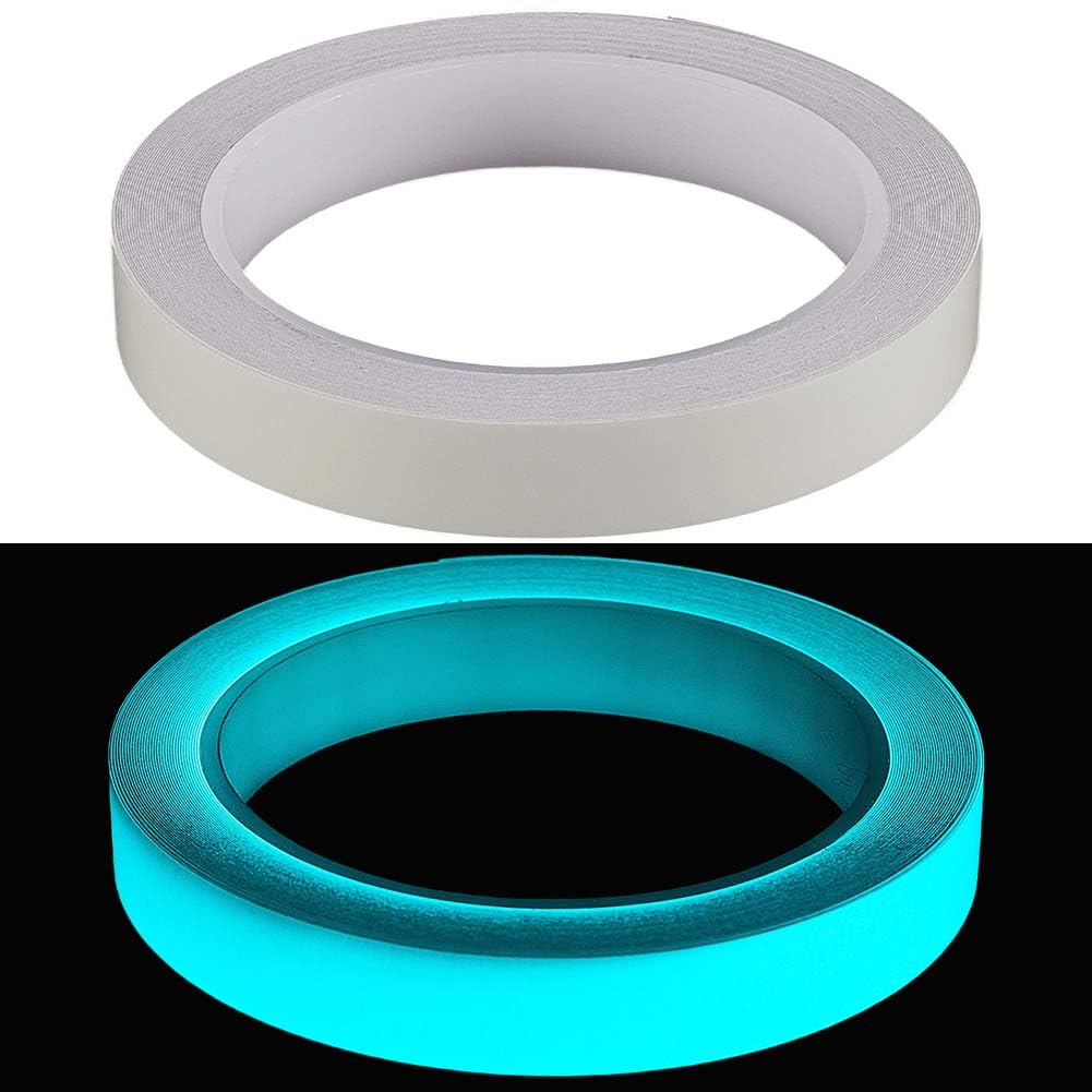 32.8 Feet x 0.6 Inch Fluorescent Waterproof Tape Reflective Tape Strips Glow in The Dark PET Duct Bright Adhesive Luminous Safety Strips Roll for Night Stairs Floor Walls Exit Sign Decor