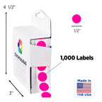 ChromaLabel fluorescent pink round color-coding label sticker, 0.50 inch diameter, permanent adhesive, 1000 per dispenser box