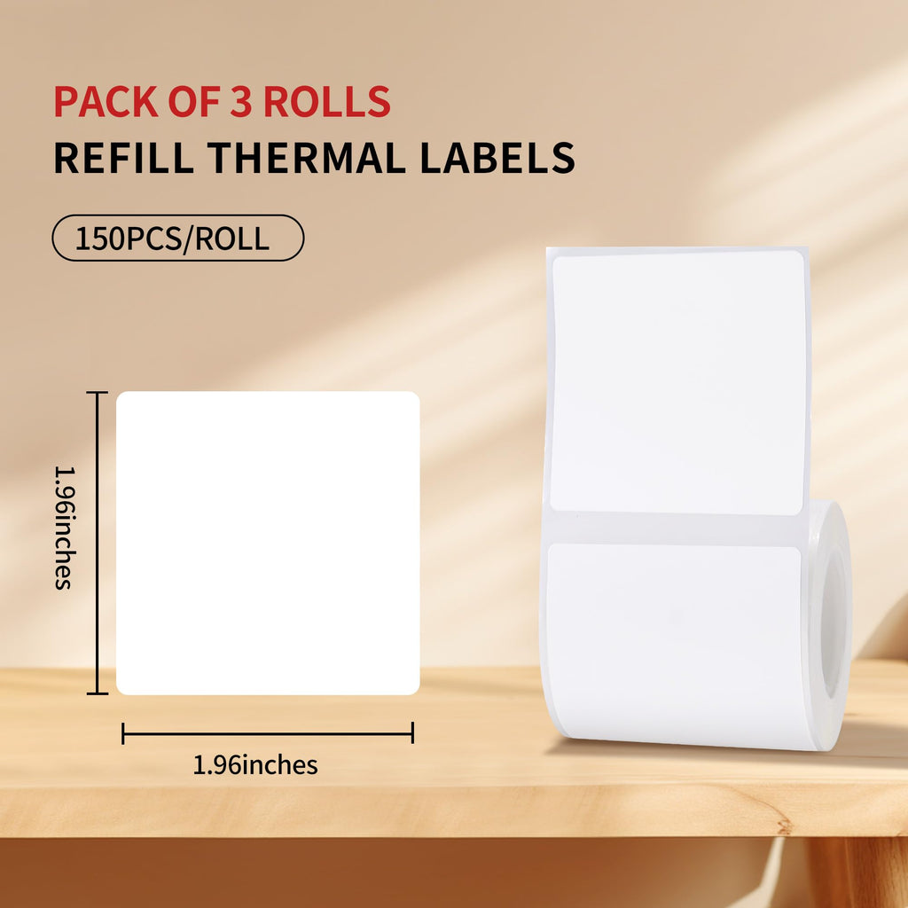 Thermal Labels for M110/M100/M220/M108,1.96”x1.96”(50x50mm) 1.96*1.96 3 rolls