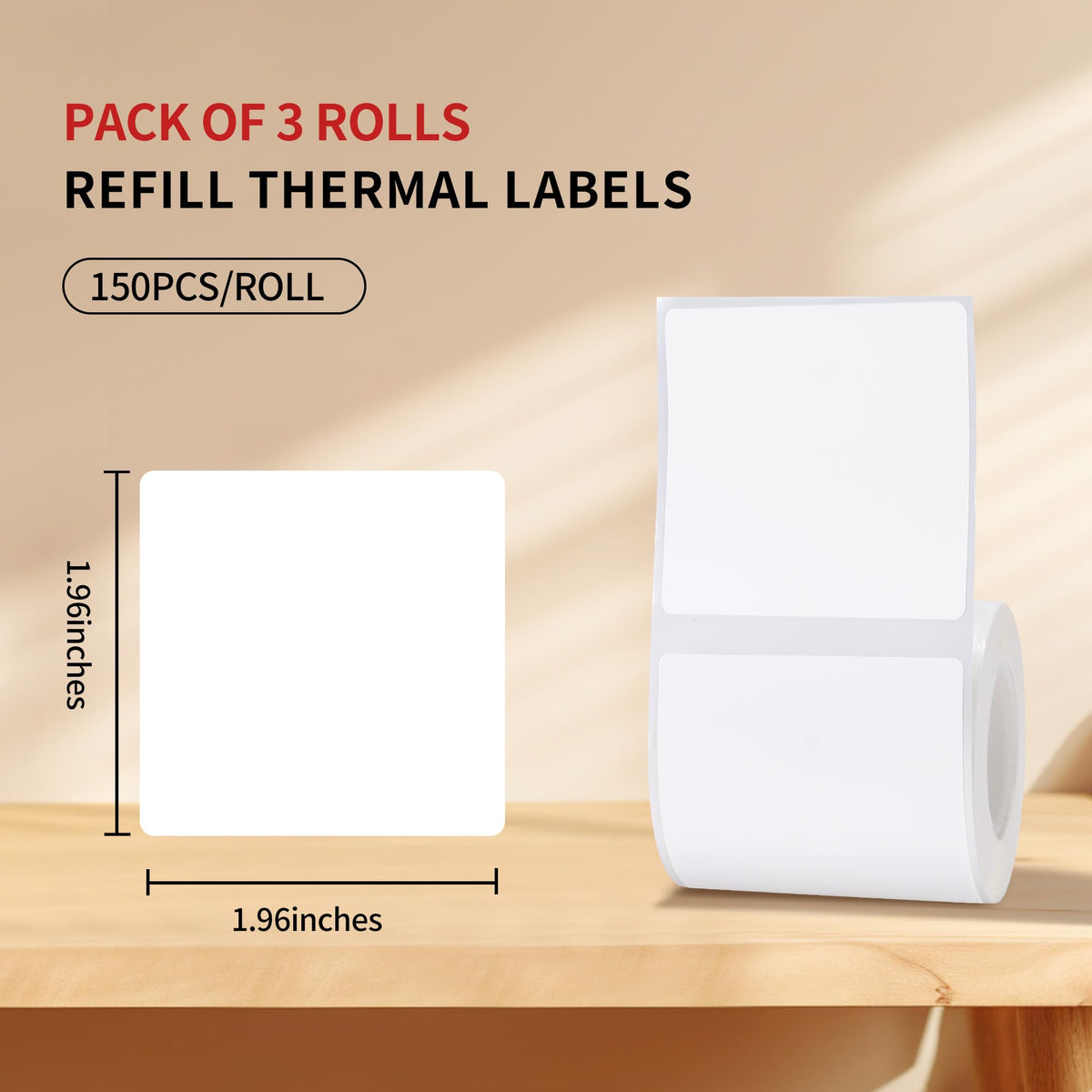 Thermal Labels for M110/M100/M220/M108,1.96”x1.96”(50x50mm) 1.96*1.96 3 rolls