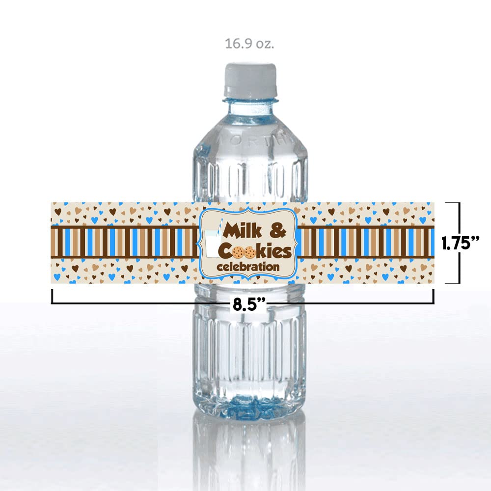 Milk and Cookies Birthday Themed Waterproof Water Bottle Sticker Wrappers 20 Wrap Around Labels Sized 1.75" x 8.5" by AmandaCreation