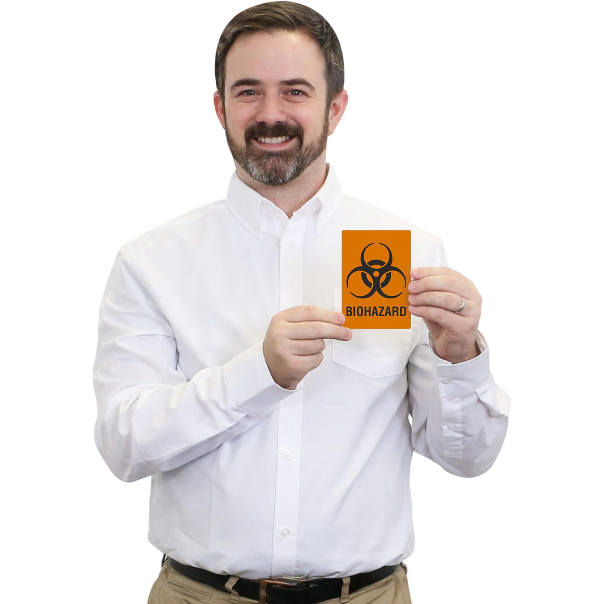 SmartSign (100/Pack) Biohazard Labels with Symbol, 5"x3.5", 4 mil Thick White Polyvinyl Chloride (PVC) with Permanent Adhesive, for Medical/Industrial/Shipping Use, Fluorescent Orange/Black, USA-Made