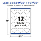 Avery Matte Clear Heart Labels, Sure Feed Technology, 2-9/32" x 1-27/32", 120 Matte Clear Labels, Print-to-The-Edge, Laser/Inkjet Printable 120 labels