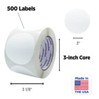 ChromaLabel 3-inch round removable color code dot stickers in white for warehouse inventory, high visibility, 500 labels per roll.