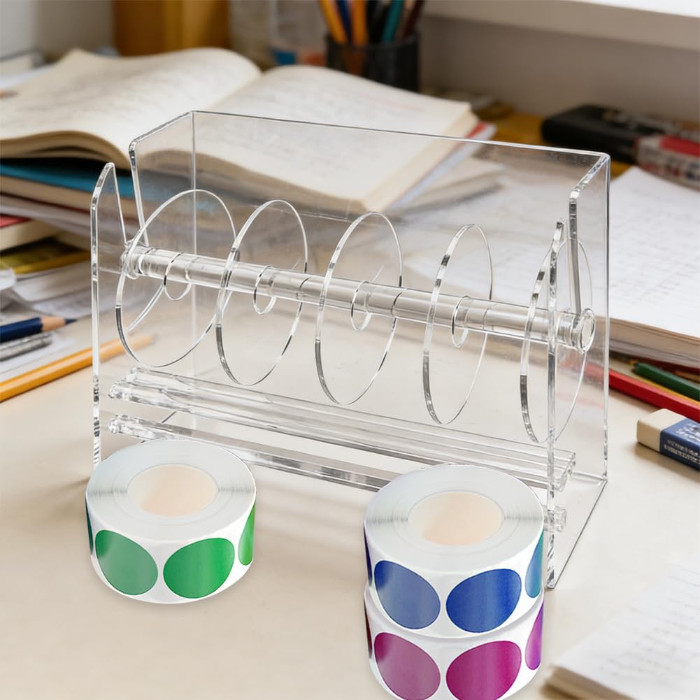 Acrylic Label Dispenser, Adjustable 6-Roll Label Organizer for Desktop 6 Disks