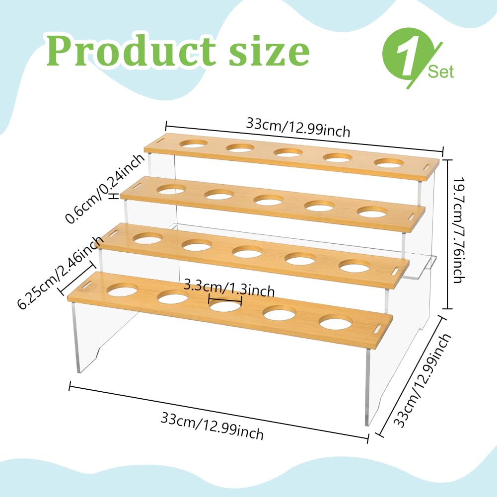 UNICRAFTALE 4-Layer 20-Hole Acrylic Ice Cream Stand Wooden Dessert Rack Waffle Cone Displaying Stand for Ice Cream Sweets and Party Food Display 12.99x9.92x7.76Inch