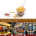 12Pcs Mini Square Fry Bakests French Fries Basket 4.1x3.3x2.6Inches Table Serving Frying Chips Baskets, French Fry Holder for Kitchen Restaurant Party Barbecue(Silver)
